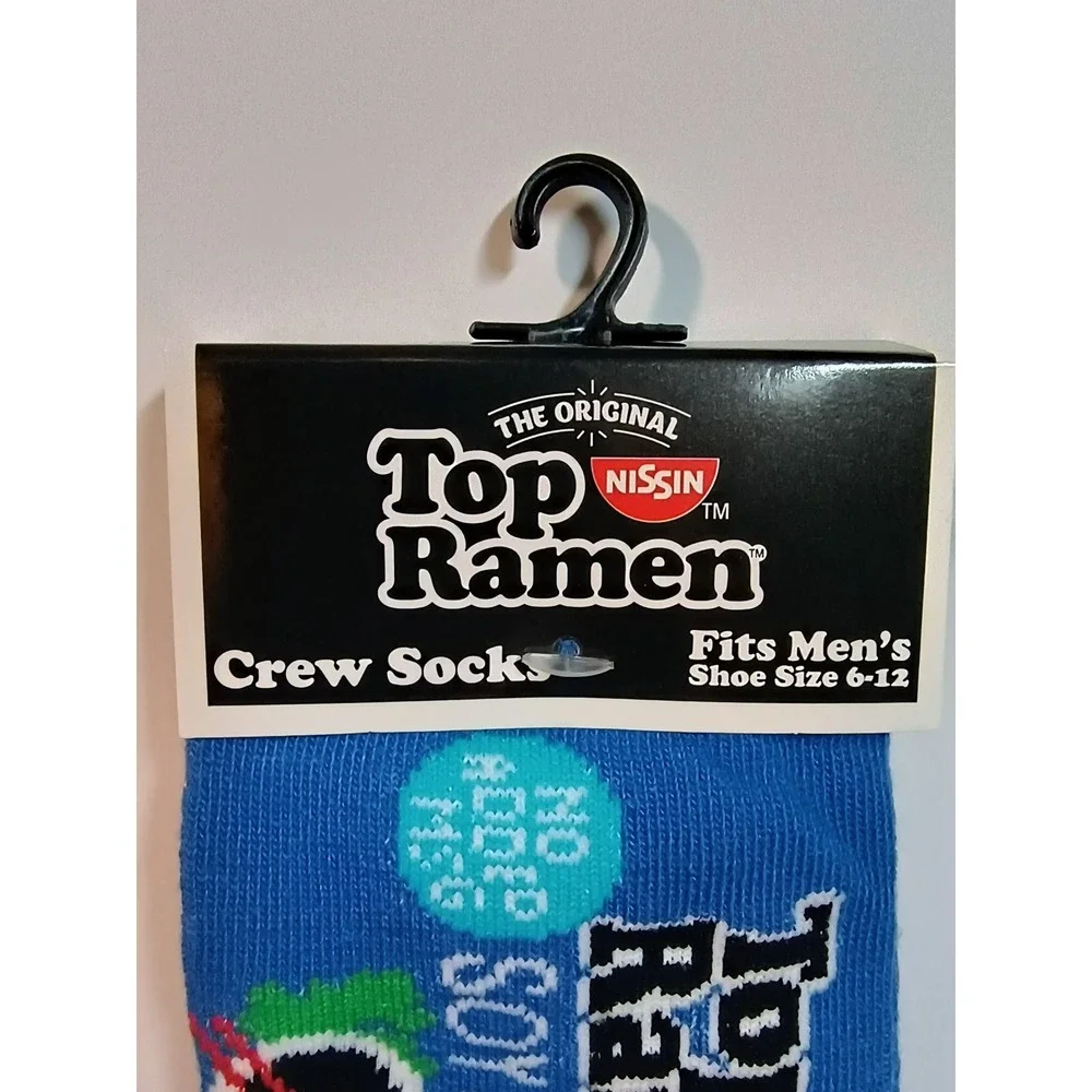 The Original Top Ramen Nissin Crew Socks Mens Shoe Size 6-12 Blue Yellow Noodles